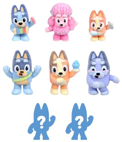Bluey Fuzzies Deluxe 8 Figure Pack, 6 Mini-Figures + 2 Surprise Figures