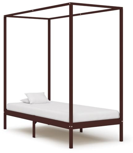 Teenpull Himmelssäng-ram, mörkbrun, massiv furu, 100 x 200 cm, robust sängram för romantisk sovrumsatmosfär, enkel montering
