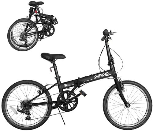 Brightpeak 20-inch 7-Speed Folding Bike - Lightweight Aluminum Frame, Adjustable Stem, Easy Fold for Commuting & Storage (Black)