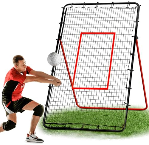 Volleyball Rebounder Net - Portable 7x4 ft Training Equipment for Spike and Smash Practice - 5 Rebound Angles Custom Target Area for Volleyball Sports Training，Red