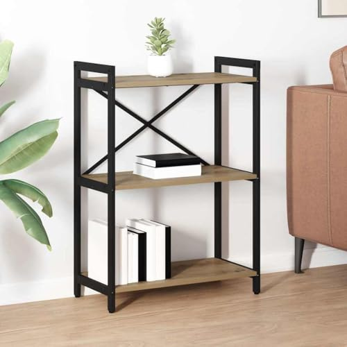 Yisssmeng Libreria in rovere Artisan, 60 x 30 x 83 cm, scaffale a gradini in legno e acciaio con design a croce, robusta stabilità per soggiorno, camera da letto, ufficio