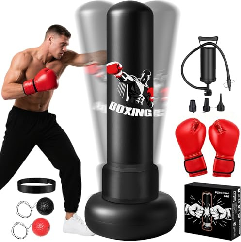 Freestanding Punching Bag for Adults,70 Heavy Boxing Bag with Gloves and Pump,Men Women Stand Kickboxing Bags,Upgraded Big Base Boxing Equipment Set for Training Fitness Home Gym (Black)