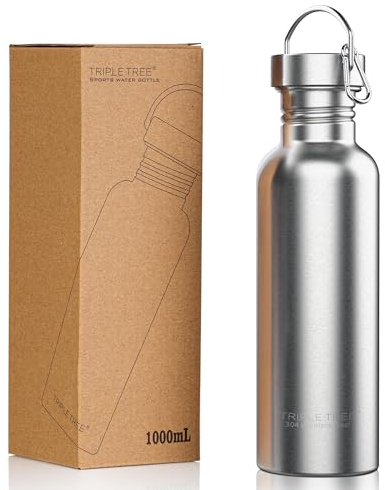 Triple Tree Sports Water Bottle 304 18/8 Stainless Steel Uninsulated Single Walled Construction for Cyclists, Runners, Hik...