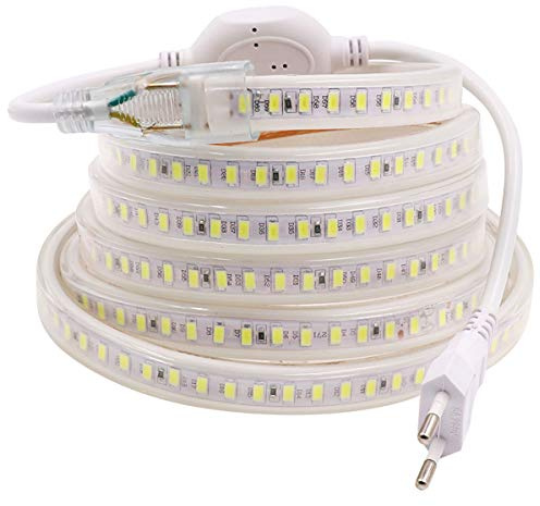 Duvert 230 V LED-ljusband, IP 67 vattentät list, 2835 SMD ränder, mycket ljus LED-belysning, 144 lysdioder/M, med EU-kontakt, för inomhus- och utomhusbruk, bröllop, jul, dekorativt ljus (varmvit, 35 m)