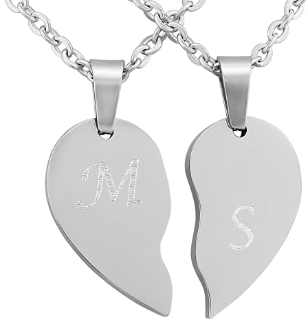 Hanessa 2 Stück Personalisierte Kette mit Gravur Edelstahl 50 cm mit Anhänger Herz Puzzle in silber - Personalisierte Geschenke für Damen Herren Freundin Freund - Partner Halskette für Sie und Ihn