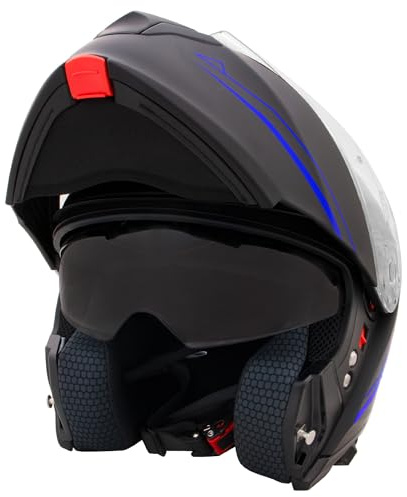 Zorax ZOR-838 Double Visor Flip up Helmet - Matt Black/Blue M (57-58cm) | Modular Front Helmet Motorcycle Motorbike ECE 2206 Approved