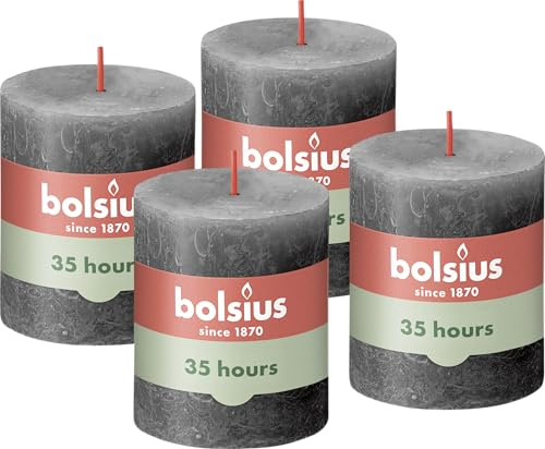 BOLSIUS Rustic Pillar Candle, Anthracite, 8 x 7 cm (Pack 4)