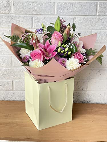 Pastel Glow Bouquet Pink Roses - Lilies, Carnations, Seasonal Floral Arrangement for Birthday Anniversary, Get Well, Thank You, Festive Occasion, Decoration
