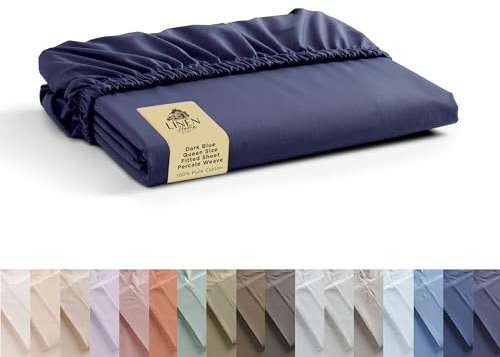 Linen Home Queen Size Fitted Sheet only 100% Cotton Percale, Dark Blue