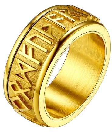 FaithHeart Anti Stress Bague 67 Or Viking Runes Homme Bagues Anneau Runique Nodique Bijoux Protection Vikings Vintage Punk Biker