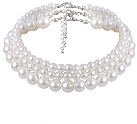 Liitata Simulierten Perle Halskette Halsband 3-reihig Perlen kette Multi Strang Perle Choker Kurze Perlenkette für Frauen Mädchen Party Geburtstag Hochzeit Schmuck Geschenke - 3 Stück