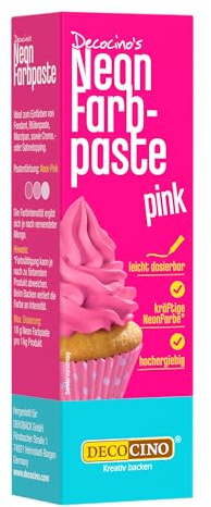 Decocino Neon Lebensmittelpaste pink – hochdosierte Lebensmittel-Farbe – zum Einfärben von Kuchen, Torten, Muffins, Cupcakes – geschmacksneutral