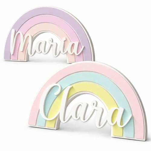 Tres Aristas | Arcoíris Personalizado con Nombre + Pack de Estrellas | Decoración Infantil para Estanterías y Puertas | Regalo Ideal para Bebés, Cumpleaños y Bautizos