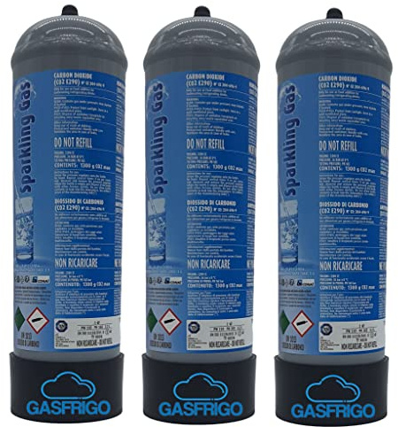 GASFRIGO® - N° 3 bombole CO2 monouso da 1300 gr. con supporto in plastica attacco M11x1 per erogatori acqua frizzante - MADE IN ITALY
