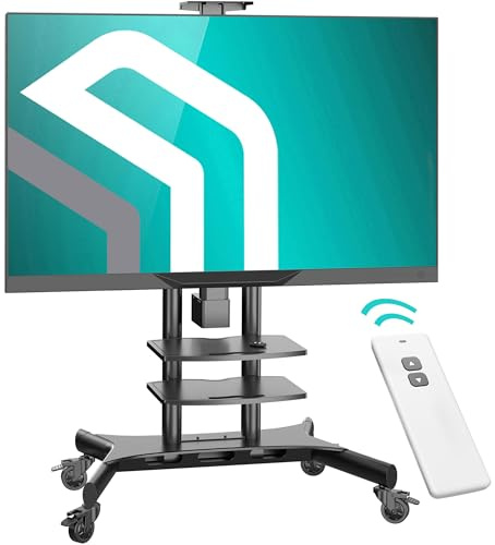 ONKRON Support TV Motorisé Electrique pour 50 - 86 TV, Support TV roulettes Poids de 90,9 kg - Meuble TV Escamotable Motorisé VESA 200x200-800x500/Lift TV Motorisé 2 Étagères TS1881E-B Noir