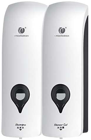 REAQUE Seifenspender Wandbefestigung Ohne Bohren, 300ml Seifenspender Manueller Spender für Duschgel/Shampoo/Desinfektionsmittel, Spülmittelspender für Dusch (Weiß), 23 x 14.5 x 8.5cm