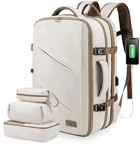 LOVEVOOK Rucksack Handgepäck Flugzeug, 40L Reiserucksack Handgepäck Business Rucksack Herren Damen Travel Backpack für 17 Zoll Laptop, Beige Khaki