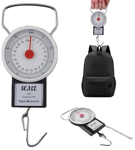 Pèse-bagages, pèse-bagages manuel 22 kg, balance de voyage portable pour bagages, avec ruban adhésif de 1 m et balance réglable, balance à valise suspendue pour peser les colis