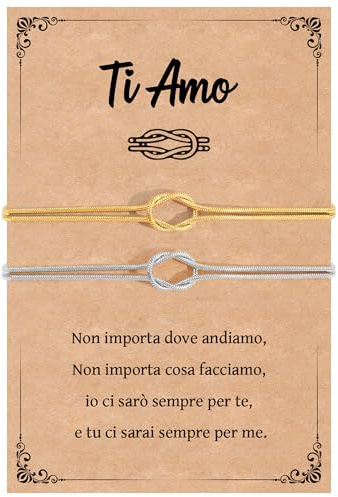 YELUWA Regalo San Valentino, 2 Pezzi Bracciali Coppia, Braccialetti Nodo D'amore, Regali di Coppia Bracciale San Valentino Lei e Lui, Regalo Fidanzato, Regali Natale Anniversario - Oro e Argento