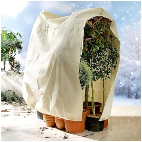 Ewzayol Pflanzen winterschutz,Winterschutz für Pflanzen,Atmungsaktiv 85 g/m² Winterschutz Kübelpflanzensack Frostschutz Pflanzenabdeckungen mit Reißverschluss und Zugband Beige（ 250 * 360cm）