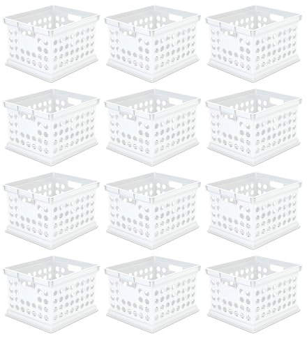 Sterilite Stackable Plastic Storage Crate Bin Organizer File Box with Handles for Home, Office, Dorm, Garage, or Utility Organization, White, 12-Pack