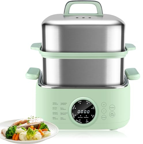 Skyehomo 9.3 L Dampfgarer Edelstahl Elektrisch, 1000W Dampfgarer mit 24H Timer, 8 Kochmodi Multifunktionaler Food Steamer, Trockengehschutz, BPA frei
