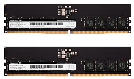 TEAMGROUP Elite DDR5 16GB Kit (2x8GB) 5600Mhz PC5-44800 CL46 Non-ECC Unbuffered UDIMM 288 Pin PC Computer Desktop Memory Module Ram Supports Intel & AMD TED516G5600C46DC01