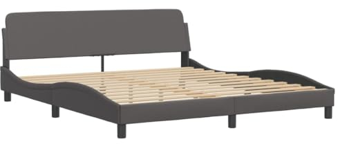 vidaXL Bettgestell mit Kopfteil, Bett mit Lattenrost, Bettrahmen in Wellenform, Doppelbett Polsterbett Schlafzimmerbett, Grau 180x200cm Kunstleder