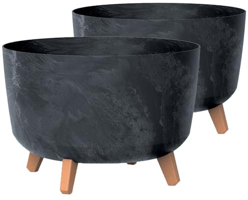 Tymar Blumentopf mit Füßen, 2er-Pack, Blumenkübel, Pflanzkübel, Übertopf, Runde Form((2pack) Beton Anthrazit; ø 20 cm)