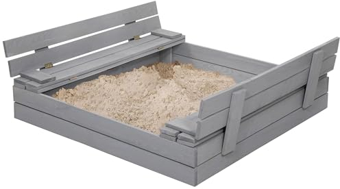 SPRINGOS Arenero infantil con banco de madera, incluye lona de tela no tejida, 120 x 120 cm