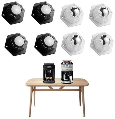 SVOCK Förpackning med 8 bollhjul för möbler, möbelhjul, platt svart vit, rullar för limning av köksmaskiner, möbelhjul små, hjul för möbler, kaffemaskiner, förvaringslådor,