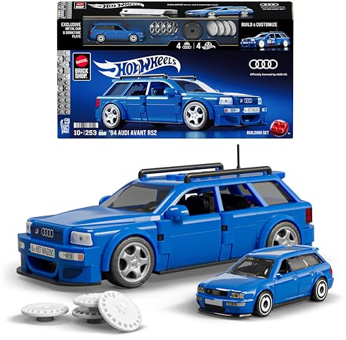 Mattel Brick Shop Hot Wheels Construction Audi Avant RS2 de 1994, détails réalistes et Autocollants personnalisés, collectionneurs Adultes et Enfants à partir de 10 Ans, JGR28