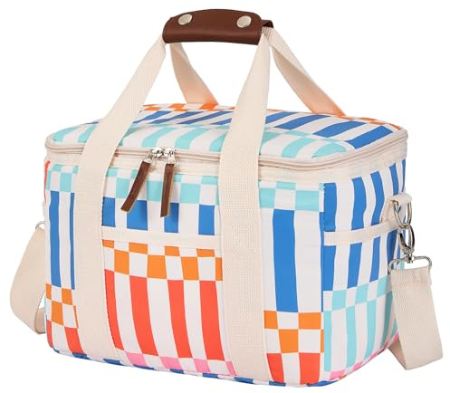 Nanxson Isolierte Kühltasche 9L/15L/29L Großer Kapazität Wiederverwendbare Lunchtasche Tragbare Kühlbox mit verstellbarem Schulterriemen für Schüler Büro Picknick (15L,A-Mehrfarbig Kariert)