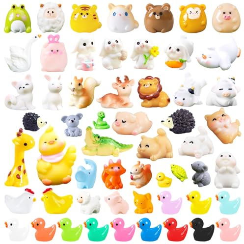 SHIFANQI 56 mini animali in resina, piccoli animali in resina, piccole anatre in miniatura, figure di animali sfusi per micro giardino fatato accessori per casa delle bambole nascondigli artigianato