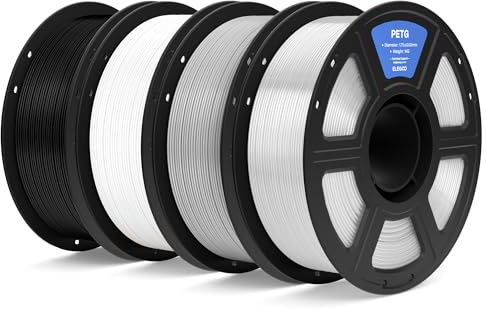 ELEGOO PETG-filament 1,75 mm svart/vit/grå/transparent 4KG, 3D-filament måttnoggrannhet ±0,02 mm, 1 kg spole (2,2 lbs) kompatibel med de flesta FDM-skrivare