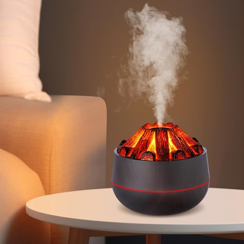 Diffuseur D'Aromathérapie 300ml avec Effet Flamme, Humidificateur d'air Ultrasonique & Diffuseur d'Huiles Essentielles, 2 Modes de Lumière, Arrêt Automatique, Brume Froide pour Bureau, Chambre (B)