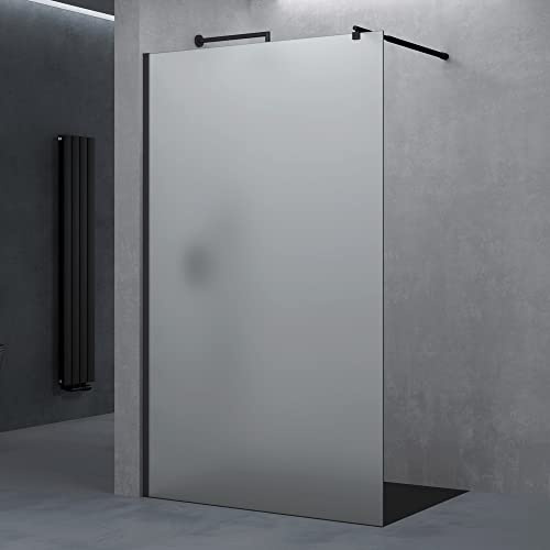 doporro Paroi de Douche à L'italienne Opaque 140cm Pare-Douche Verre de Sécurité 8mm Bremen01VS 140x200cm Profilé Noir Stabilisateur Rond