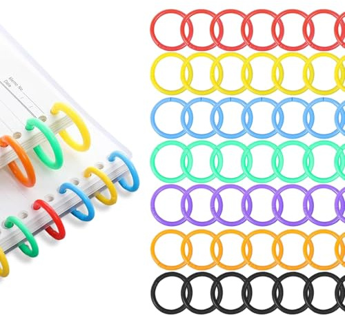 70 pcs d'anneau de Livre en Plastique Anneaux à Feuilles Mobiles, à Double Bouton, Cercle de Livre Snap, Porte-clés Bricolage pour Reliure Documents, Bagues Classer Papier DIY