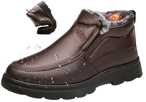Botas de nieve para hombre, cálidas, con forro polar, impermeables, no deslizantes, para el aire libre, café, 45 EU