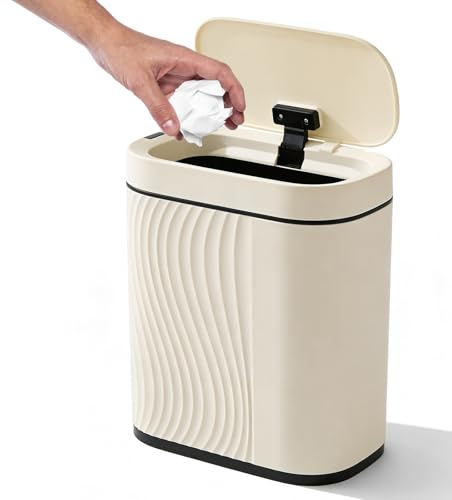 PORFOYO Cubo de basura automático con tapa, 8 L, con sensor, a prueba de olores, para baño, cocina y oficina, silencioso y resistente al agua, color blanco