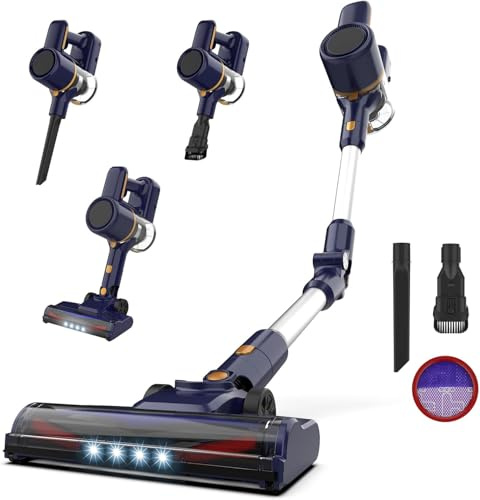 Aspirateur Balai sans Fil, aspirateur sans Fil Puissant, Aspirateur Pliable, 40Min Autonomie, Brosse Anti-emmêlement, 6 en 1 Aspirateur sans Sac Léger Silencieux pour Sol Dur Tapis Poils d'animaux