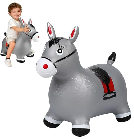 SilverChry Animal Saltador, Caballo Saltador,Juguete Saltador para Niños, Uso en Interiores/Exteriores, Regalo para Niños, Regalos de Cumpleaños, Regalos Festivos (Gris)