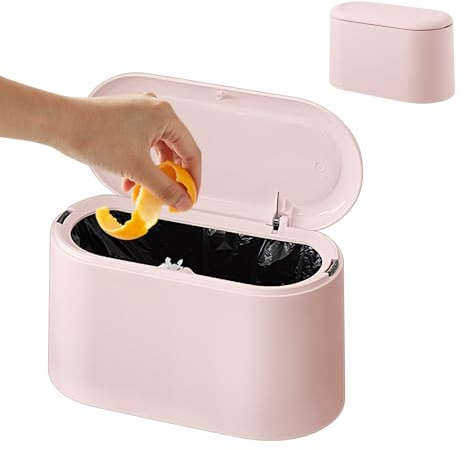 Mini soptunna med lock, liten soptunna, liten skrivbordssoptunna, mini sopburk, 1.9 liter rektangulär sminkbräda avfallskorg, press-topp sminkbräda soptunna för badrum, kontor, sovrum, studentboställe