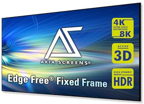 Akia Screens 125 inch Edge Free Fixed Frame Projector Screen 16:9 8K 4K Ultra HD 3D Ready CINEWHITE UHD-B 1.3 Gain Wall Mounted Indoor Home Theater Screen for Projector– AK-NB125H.