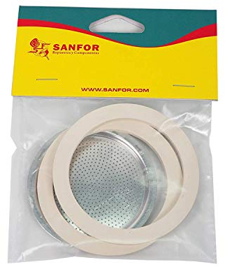 Sanfor Goma Plana para Cafetera 9 Tazas | Paquete 1 Filtro 2 Juntas | Caucho | Blanco | 8,2 x 8,2 x 0,1 cm