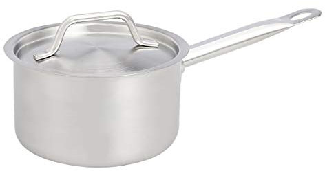 Amazon Basics Casseruola in acciaio inox a bordi dritti, con rivestimento in alluminio e coperchio, 1.9 litri, Argento(In precedenza Marchio AmazonCommercial)