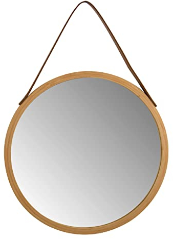 Spirella Adel Specchio sospeso rotondo con cinghie, telaio in bambù, moderno, corridoio, bagno & ospiti, ∅: 40 cm, naturale