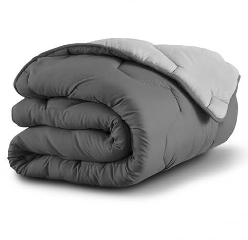 IDMarket - Edredón 140x200 cm Abby Bicolor Gris Claro y Gris 300 g