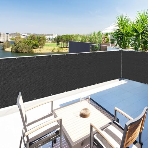 Houssity Black 2' x 10' Balcony Deck Fence Privacy Screen Cover Panel Shade Cloth Fabric for Chain Link Fence Patio Pool Railing Driveway Walkway Porch Playground Dog Kennel Residence Commercial Use
