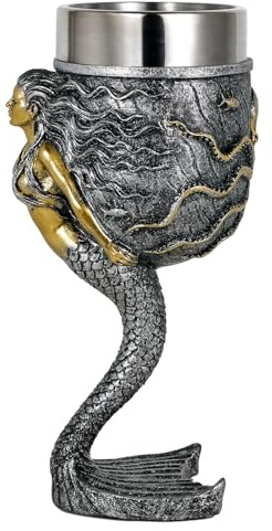 alikiki Fantasy Mermaid Octopus Wine Goblet - Sparkling Silver Tail Chalice Cup - 7oz Stainless Steel Drinking Vessel - Novelty Gothic Gifts for Birthday Men Women Bar Party Drinkware Decorations